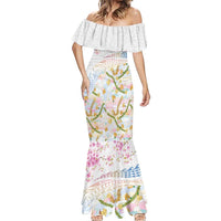 Hawaiian and Japanese Culture Together Mermaid Dress Tribal Motifs with Lei and Japanese Sakura Pattern LT03 - Polynesian Pride