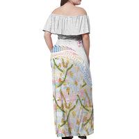 Hawaiian and Japanese Culture Together Off Shoulder Maxi Dress Tribal Motifs with Lei and Japanese Sakura Pattern LT03 - Polynesian Pride