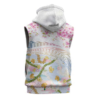 Hawaiian and Japanese Culture Together Sleeveless Zip Hoodie Tribal Motifs with Lei and Japanese Sakura Pattern LT03 - Polynesian Pride