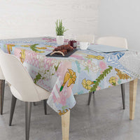Hawaiian and Japanese Culture Together Tablecloth Tribal Motifs with Lei and Japanese Sakura Pattern
