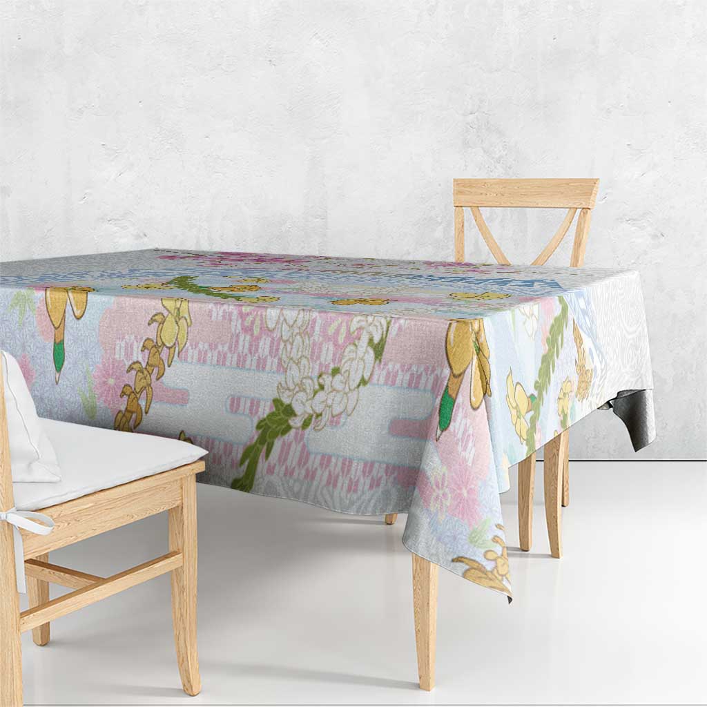 Hawaiian and Japanese Culture Together Tablecloth Tribal Motifs with Lei and Japanese Sakura Pattern