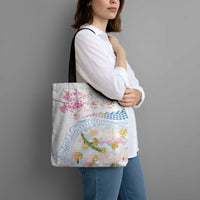 Hawaiian and Japanese Culture Together Tote Bag Tribal Motifs with Lei and Japanese Sakura Pattern LT03 - Polynesian Pride