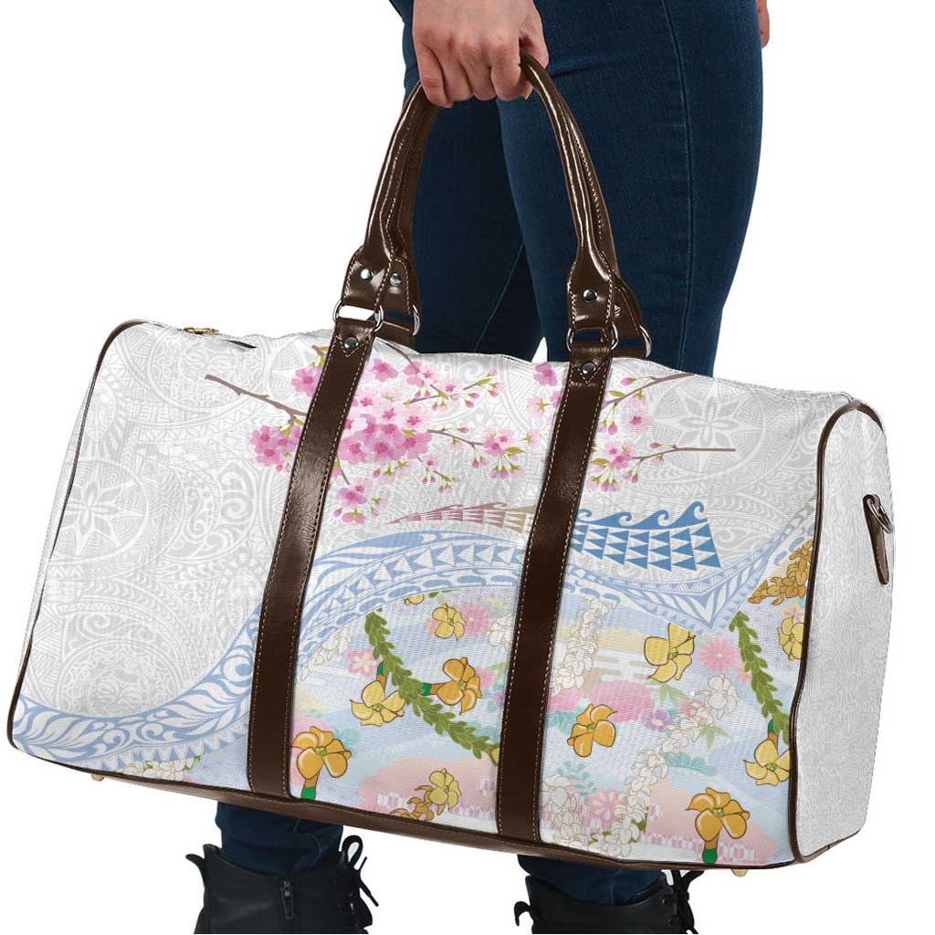 Hawaiian and Japanese Culture Together Travel Bag Tribal Motifs with Lei and Japanese Sakura Pattern LT03 - Polynesian Pride