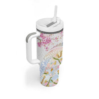 Hawaiian and Japanese Culture Together Tumbler With Handle Tribal Motifs with Lei and Japanese Sakura Pattern LT03 - Polynesian Pride