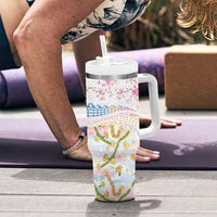 Hawaiian and Japanese Culture Together Tumbler With Handle Tribal Motifs with Lei and Japanese Sakura Pattern LT03 - Polynesian Pride