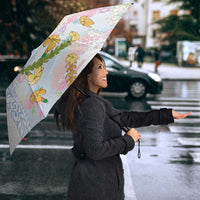 Hawaiian and Japanese Culture Together Umbrella Tribal Motifs with Lei and Japanese Sakura Pattern