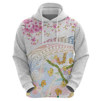 Hawaiian and Japanese Culture Together Zip Hoodie Tribal Motifs with Lei and Japanese Sakura Pattern LT03 - Polynesian Pride