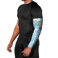 Hawaiian and Japanese Culture Together Arm Sleeves Tropical Honu with Japanese Elements Blue Color