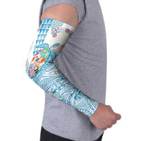 Hawaiian and Japanese Culture Together Arm Sleeves Tropical Honu with Japanese Elements Blue Color