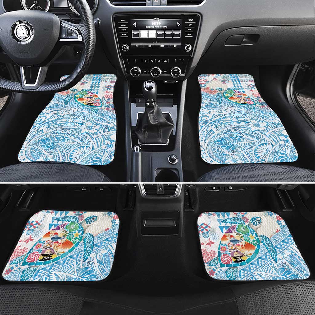 Hawaiian and Japanese Culture Together Car Mats Tropical Honu with Japanese Elements Blue Color