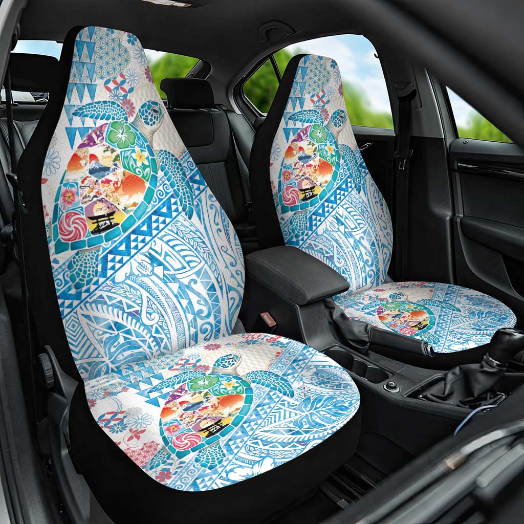 Hawaiian and Japanese Culture Together Car Seat Cover Tropical Honu with Japanese Elements Blue Color LT03 One Size Blue - Polynesian Pride