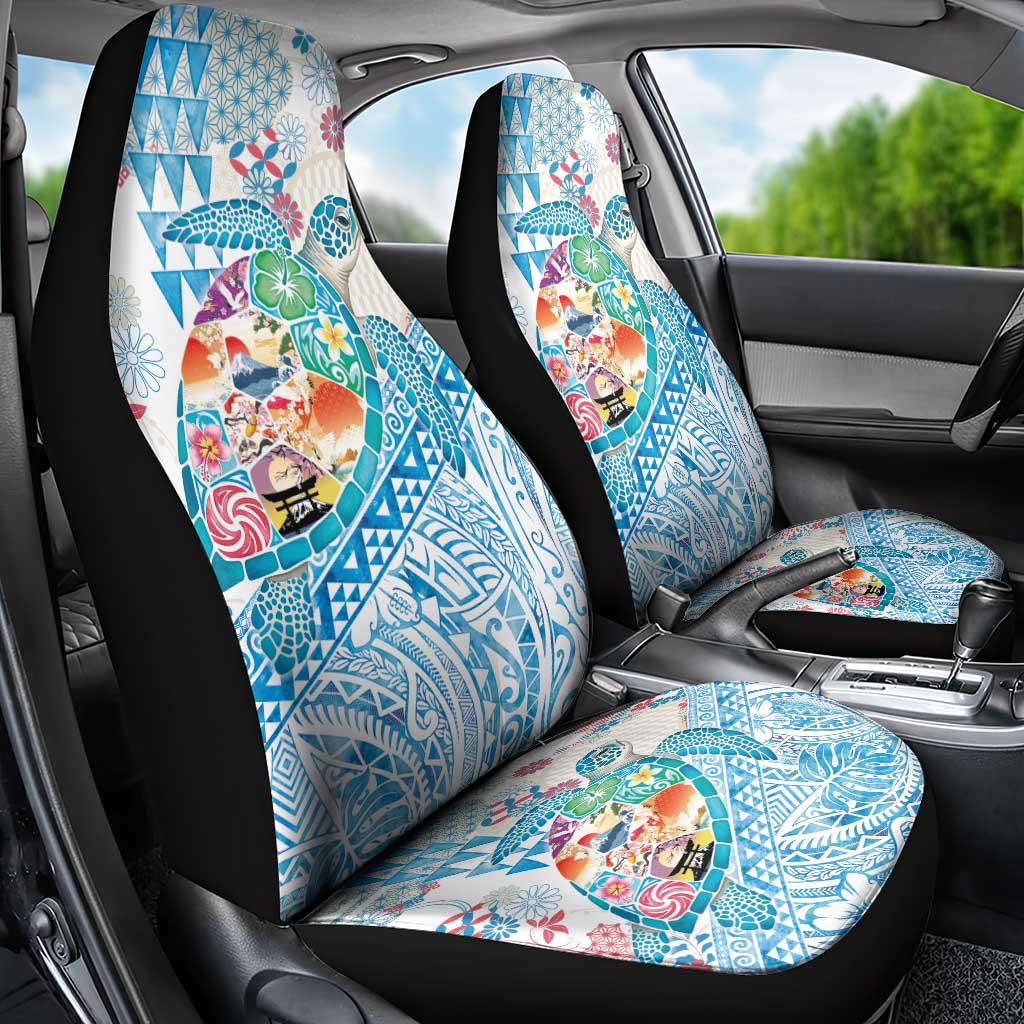 Hawaiian and Japanese Culture Together Car Seat Cover Tropical Honu with Japanese Elements Blue Color LT03 - Polynesian Pride