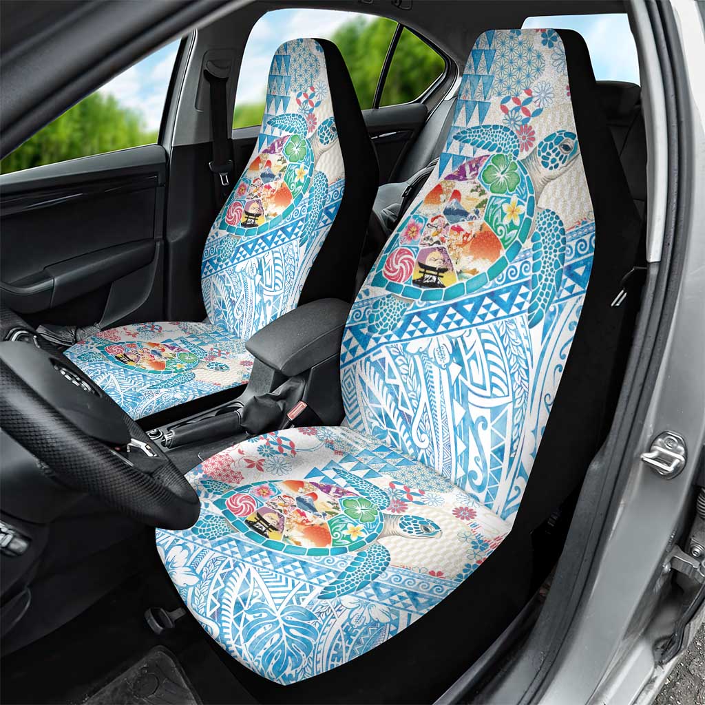 Hawaiian and Japanese Culture Together Car Seat Cover Tropical Honu with Japanese Elements Blue Color LT03 - Polynesian Pride