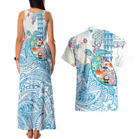 Hawaiian and Japanese Culture Together Couples Matching Tank Maxi Dress and Hawaiian Shirt Tropical Honu with Japanese Elements Blue Color LT03 - Polynesian Pride