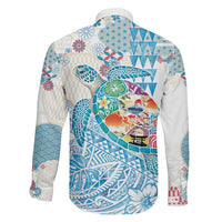 Hawaiian and Japanese Culture Together Family Matching Short Sleeve Bodycon Dress and Hawaiian Shirt Tropical Honu with Japanese Elements Blue Color LT03 - Polynesian Pride