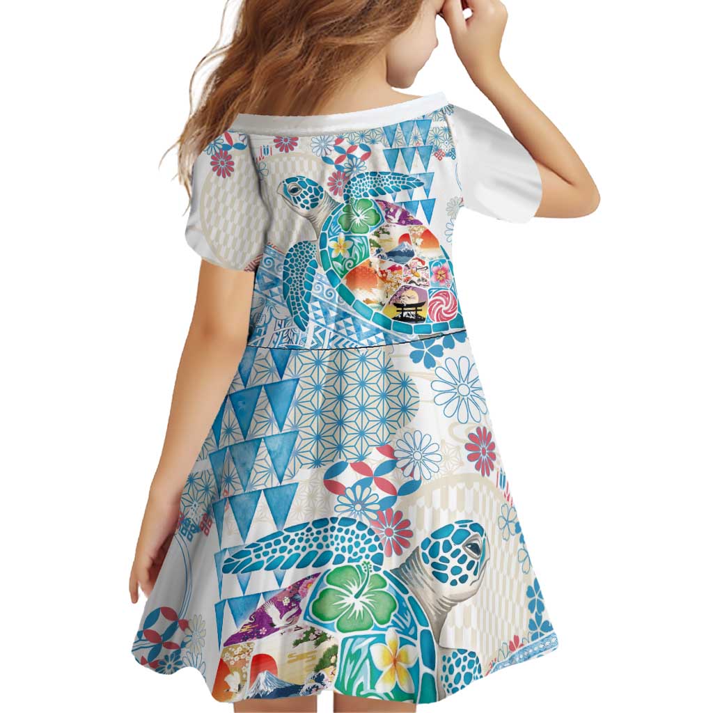 Hawaiian and Japanese Culture Together Family Matching Summer Maxi Dress and Hawaiian Shirt Tropical Honu with Japanese Elements Blue Color LT03 - Polynesian Pride