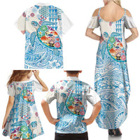 Hawaiian and Japanese Culture Together Family Matching Summer Maxi Dress and Hawaiian Shirt Tropical Honu with Japanese Elements Blue Color LT03 - Polynesian Pride