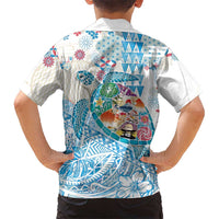 Hawaiian and Japanese Culture Together Family Matching Tank Maxi Dress and Hawaiian Shirt Tropical Honu with Japanese Elements Blue Color LT03 - Polynesian Pride