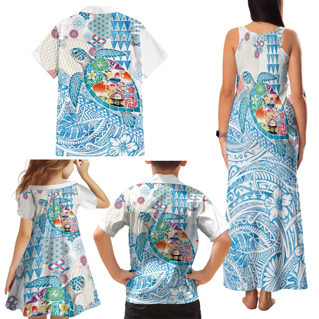Hawaiian and Japanese Culture Together Family Matching Tank Maxi Dress and Hawaiian Shirt Tropical Honu with Japanese Elements Blue Color LT03 - Polynesian Pride
