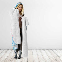 Hawaiian and Japanese Culture Together Hooded Blanket Tropical Honu with Japanese Elements Blue Color