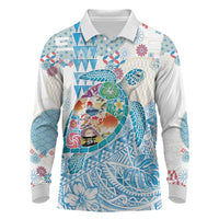 Hawaiian and Japanese Culture Together Long Sleeve Polo Shirt Tropical Honu with Japanese Elements Blue Color LT03 Blue - Polynesian Pride