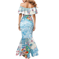 Hawaiian and Japanese Culture Together Mermaid Dress Tropical Honu with Japanese Elements Blue Color LT03 - Polynesian Pride