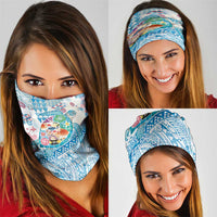 Hawaiian and Japanese Culture Together Neck Gaiter Tropical Honu with Japanese Elements Blue Color LT03 - Polynesian Pride