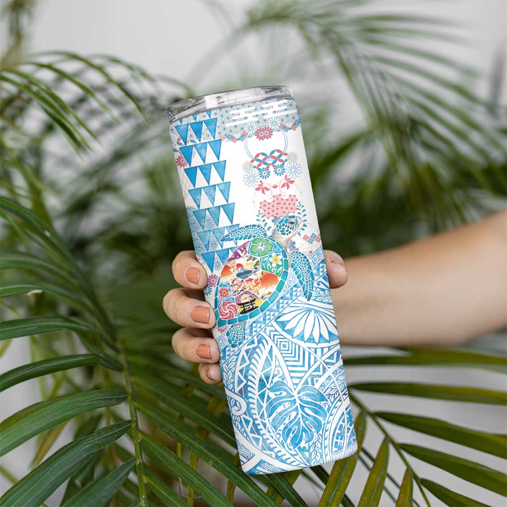 Hawaiian and Japanese Culture Together Skinny Tumbler Tropical Honu with Japanese Elements Blue Color LT03 - Polynesian Pride