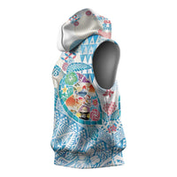 Hawaiian and Japanese Culture Together Sleeveless Hoodie Tropical Honu with Japanese Elements Blue Color LT03 - Polynesian Pride
