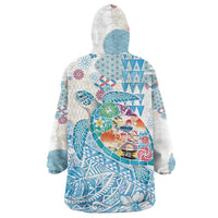 Hawaiian and Japanese Culture Together Wearable Blanket Hoodie Tropical Honu with Japanese Elements Blue Color LT03 - Polynesian Pride