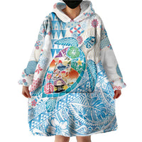Hawaiian and Japanese Culture Together Wearable Blanket Hoodie Tropical Honu with Japanese Elements Blue Color LT03 - Polynesian Pride