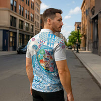 Hawaiian and Japanese Culture Together Zipper Polo Shirt Tropical Honu with Japanese Elements Blue Color LT03 - Polynesian Pride