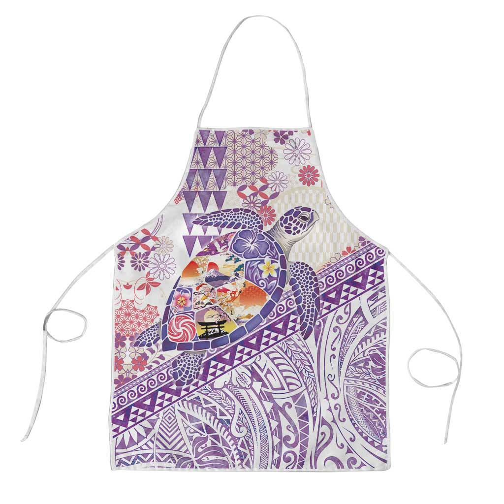 Hawaiian and Japanese Culture Together Apron Tropical Honu with Japanese Elements Purple Color