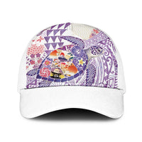Hawaiian and Japanese Culture Together Baseball Net Cap Tropical Honu with Japanese Elements Purple Color