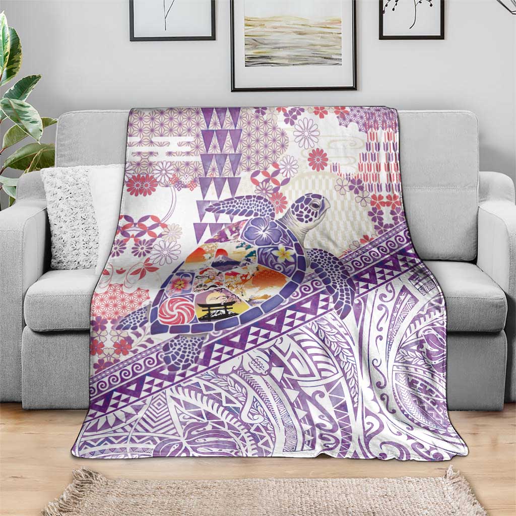 Hawaiian and Japanese Culture Together Blanket Tropical Honu with Japanese Elements Purple Color