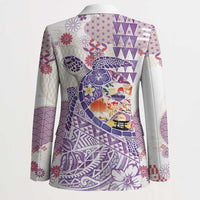 Hawaiian and Japanese Culture Together Blazer Tropical Honu with Japanese Elements Purple Color