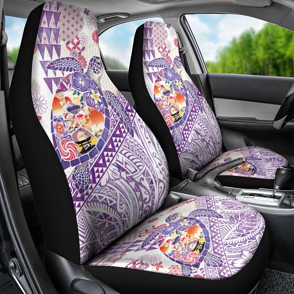 Hawaiian and Japanese Culture Together Car Seat Cover Tropical Honu with Japanese Elements Purple Color LT03 - Polynesian Pride