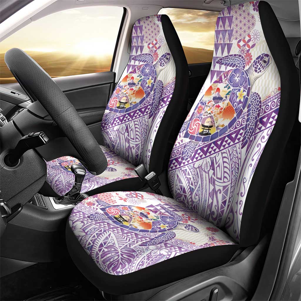 Hawaiian and Japanese Culture Together Car Seat Cover Tropical Honu with Japanese Elements Purple Color LT03 - Polynesian Pride