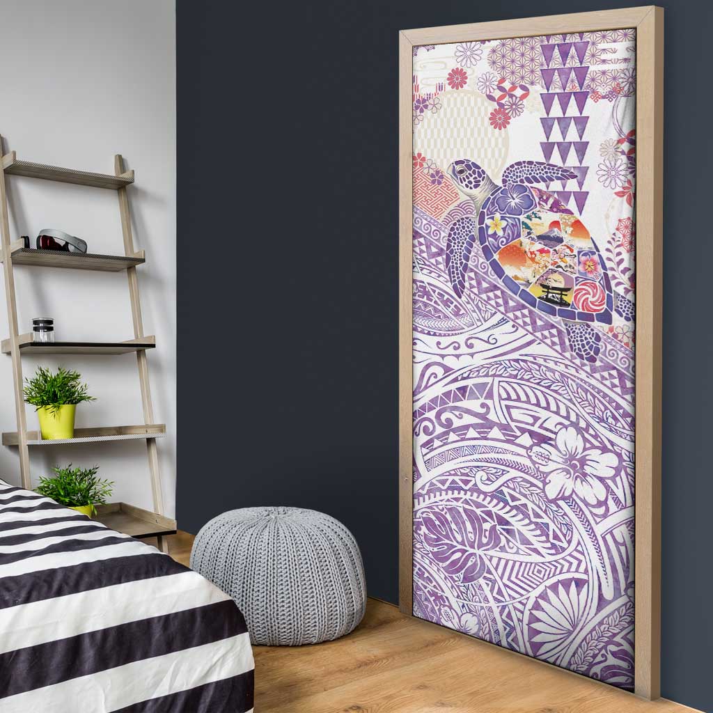 Hawaiian and Japanese Culture Together Door Cover Tropical Honu with Japanese Elements Purple Color LT03 - Polynesian Pride