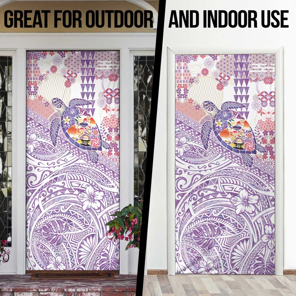 Hawaiian and Japanese Culture Together Door Cover Tropical Honu with Japanese Elements Purple Color LT03 - Polynesian Pride