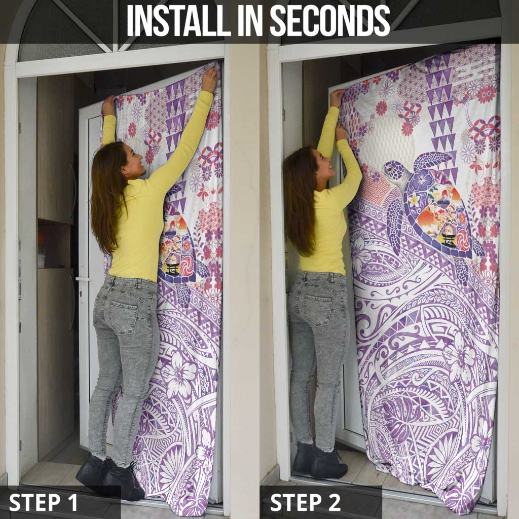Hawaiian and Japanese Culture Together Door Cover Tropical Honu with Japanese Elements Purple Color LT03 - Polynesian Pride