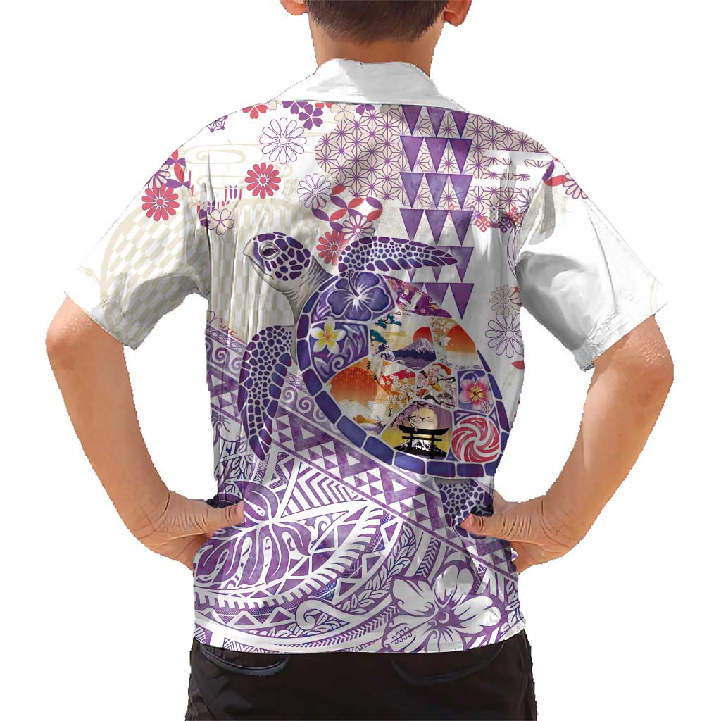 Hawaiian and Japanese Culture Together Family Matching Mermaid Dress and Hawaiian Shirt Tropical Honu with Japanese Elements Purple Color LT03 - Polynesian Pride