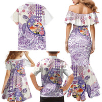 Hawaiian and Japanese Culture Together Family Matching Mermaid Dress and Hawaiian Shirt Tropical Honu with Japanese Elements Purple Color LT03 - Polynesian Pride