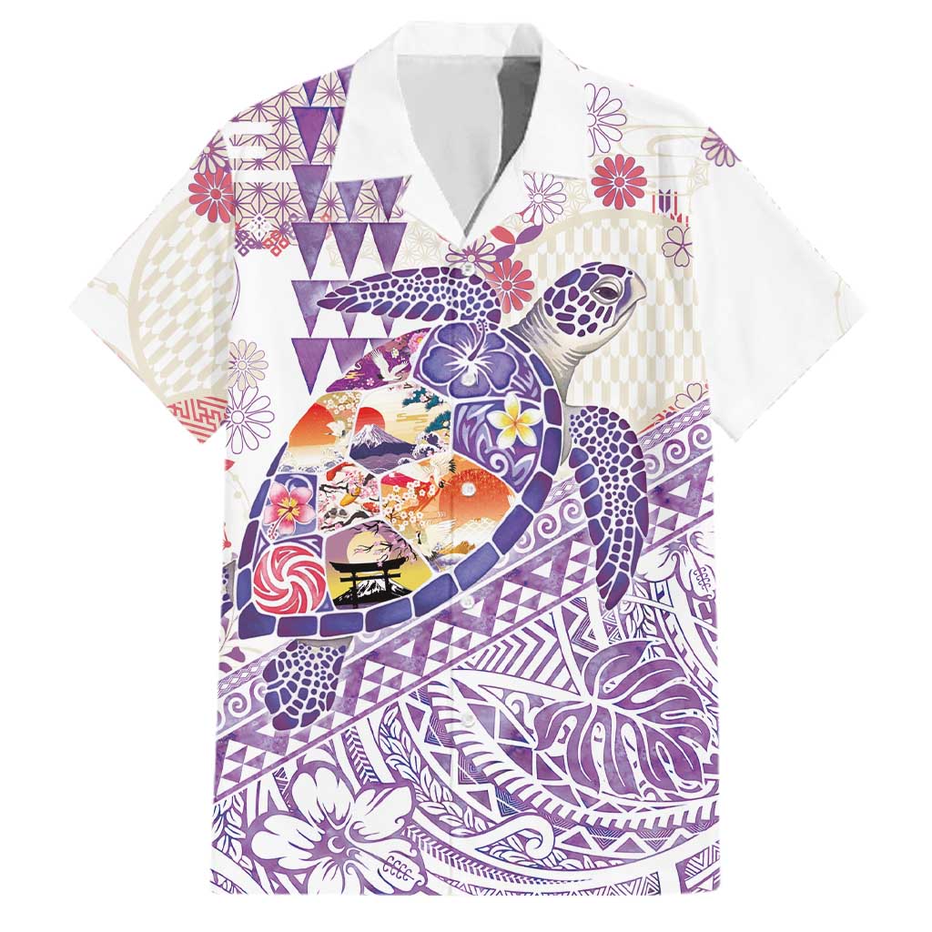 Hawaiian and Japanese Culture Together Family Matching Mermaid Dress and Hawaiian Shirt Tropical Honu with Japanese Elements Purple Color LT03 Dad's Shirt - Short Sleeve Purple - Polynesian Pride