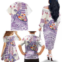 Hawaiian and Japanese Culture Together Family Matching Off The Shoulder Long Sleeve Dress and Hawaiian Shirt Tropical Honu with Japanese Elements Purple Color LT03 - Polynesian Pride