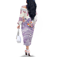 Hawaiian and Japanese Culture Together Family Matching Off The Shoulder Long Sleeve Dress and Hawaiian Shirt Tropical Honu with Japanese Elements Purple Color LT03 - Polynesian Pride