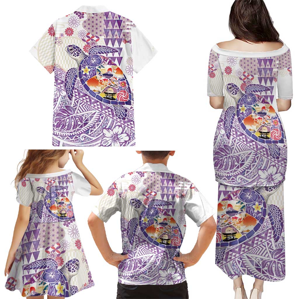 Hawaiian and Japanese Culture Together Family Matching Puletasi and Hawaiian Shirt Tropical Honu with Japanese Elements Purple Color LT03 - Polynesian Pride