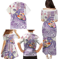 Hawaiian and Japanese Culture Together Family Matching Puletasi and Hawaiian Shirt Tropical Honu with Japanese Elements Purple Color LT03 - Polynesian Pride