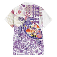 Hawaiian and Japanese Culture Together Family Matching Short Sleeve Bodycon Dress and Hawaiian Shirt Tropical Honu with Japanese Elements Purple Color LT03 - Polynesian Pride
