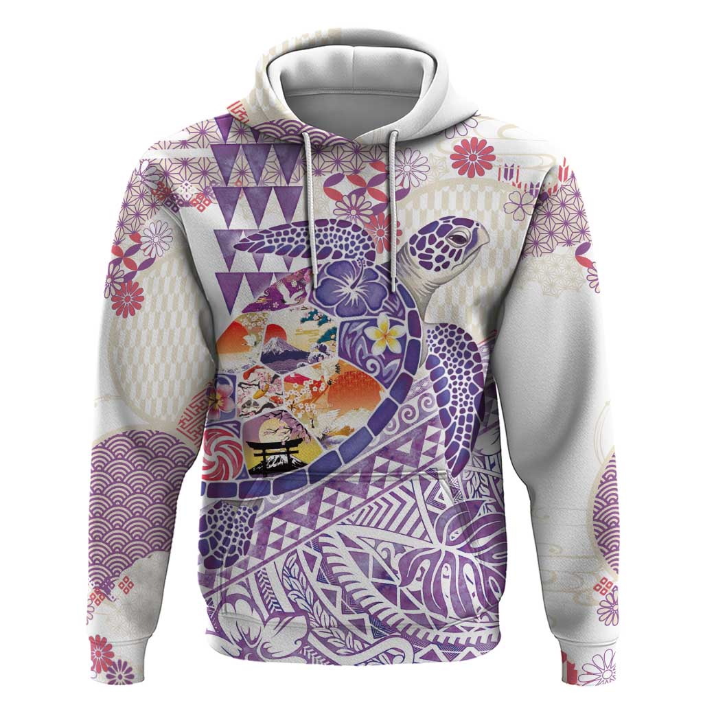 Hawaiian and Japanese Culture Together Hoodie Tropical Honu with Japanese Elements Purple Color LT03 Pullover Hoodie Purple - Polynesian Pride